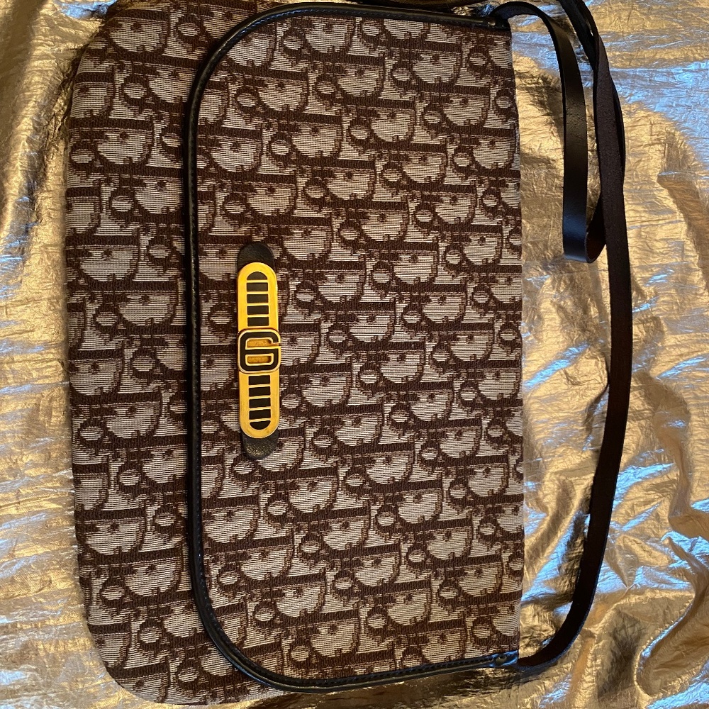 Vintage Christian Dior Trotter Brown Canvas clutch